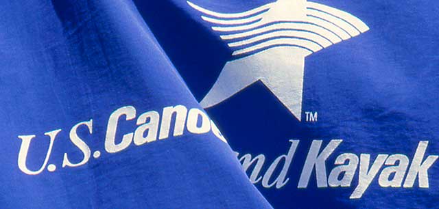 US Canoe & Kayak Team detail of the logo on the back of a jacket